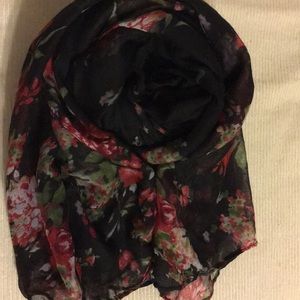 Black & red floral scarf